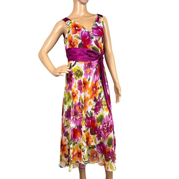 Evan-Picone Floral Fit & Flare Dress Bold Print Spring Style Wedding Season 10 - Picture 1 of 9